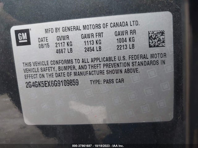 2016 BUICK REGAL TURBO VIN: 2G4GK5EX6G9109859