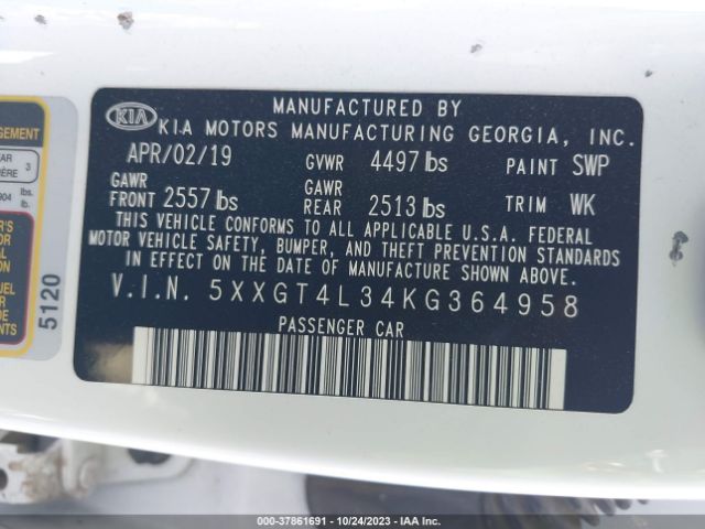 5XXGT4L34KG364958 KIA Optima Lx