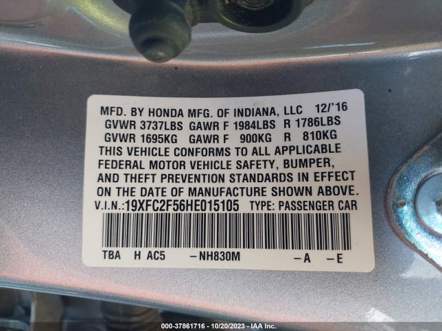 Honda Civic Lx 2017 19XFC2F56HE015105 Image 9