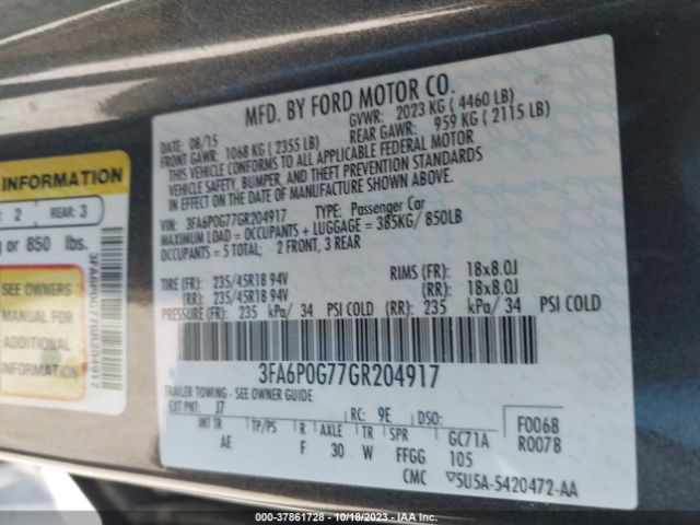 3FA6P0G77GR204917 Ford FUSION S