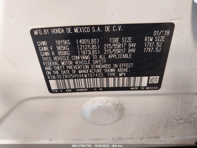 Honda HR-V EX 2019 3CZRU5H5XKM707433 Image 9