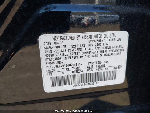 2008 INFINITI G35 SEDAN JOURNEY VIN: JNKBV61E48M226147
