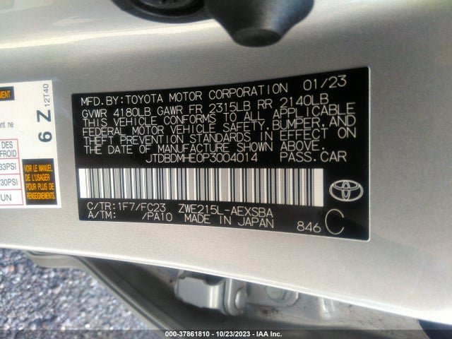 2023 TOYOTA COROLLA HYBRID SE VIN: JTDBDMHE0P3004014