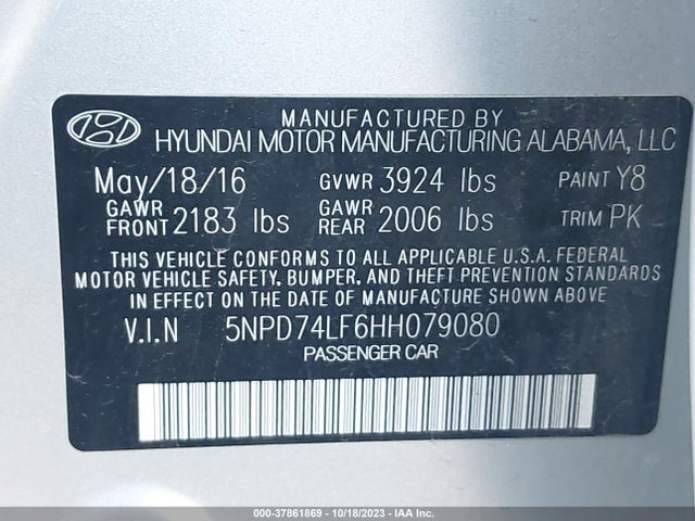 Hyundai ELANTRA SE 2017 5NPD74LF6HH079080 Image 9