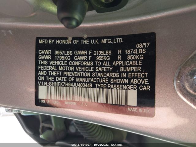 SHHFK7H94JU400449 Honda Civic Hatchback Sport Touring