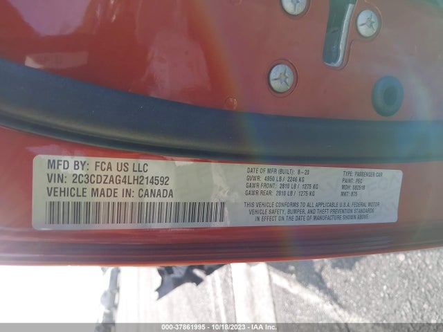 Dodge Challenger Sxt 2020 2C3CDZAG4LH214592 Image 9