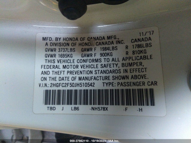 Honda Civic Sedan Lx 2018 2HGFC2F50JH510542 Image 9