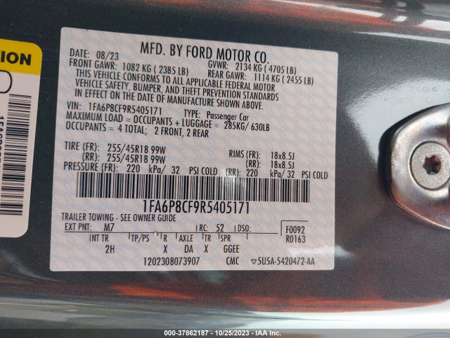 2024 FORD MUSTANG GT VIN: 1FA6P8CF9R5405171