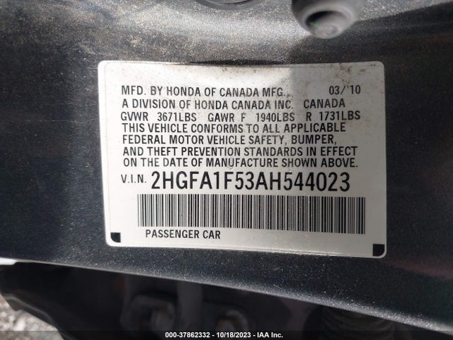 2010 HONDA CIVIC LX VIN: 2HGFA1F53AH544023