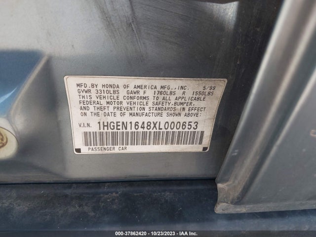 1999 HONDA CIVIC GX VIN: 1HGEN1648XL000653
