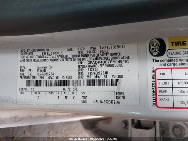 Ford FIESTA SE 2015 3FADP4BE7FM149465 Image 9
