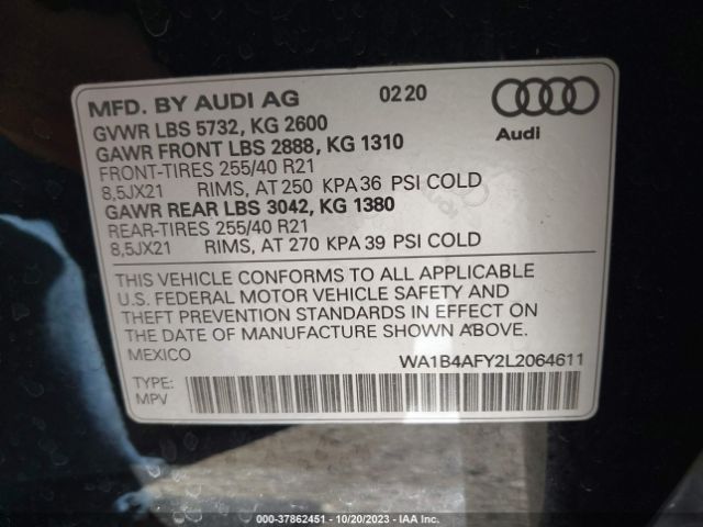 WA1B4AFY2L2064611 Audi Sq5 Premium Plus Tfsi Quattro Tiptronic