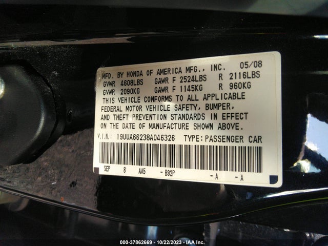 Продаж на аукціоні авто 2008 Acura Tl, vin: 19UUA66238A046326, номер лоту: 37862669