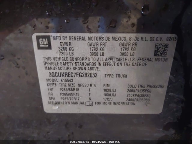 Chevrolet Silverado 1500 2lt 2015 3GCUKREC7FG282032 Image 9