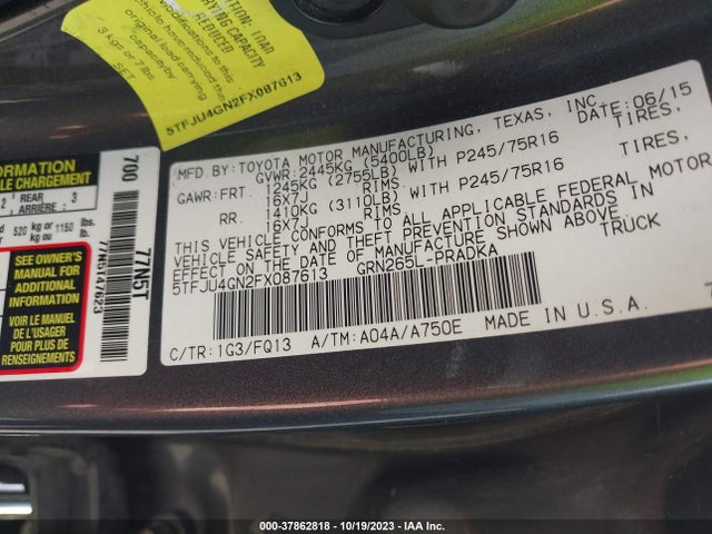 Toyota Tacoma Prerunner 2015 5TFJU4GN2FX087613 Image 9