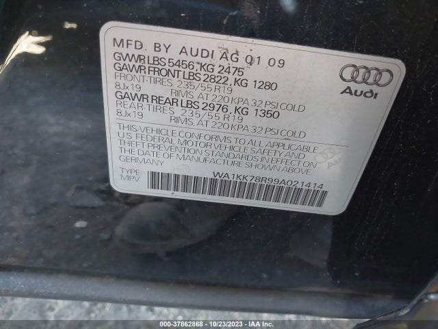 Продажа на аукционе авто 2009 Audi Q5 3.2 Premium, vin: WA1KK78R99A021414, номер лота: 37862868