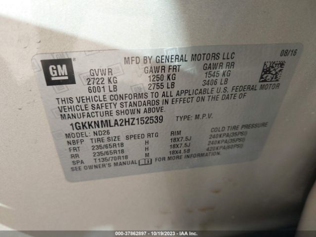 1GKKNMLA2HZ152539 GMC ACADIA SLT