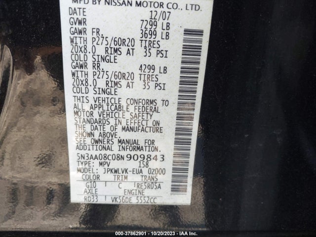 2008 INFINITI QX56 5N3AA08C08N909843 Photo 8