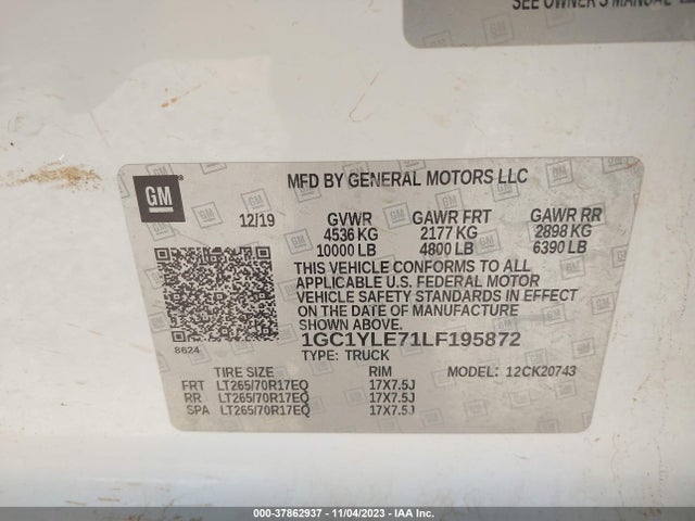 2020 CHEVROLET SILVERADO 2500HD WORK TRUCK VIN: 1GC1YLE71LF195872