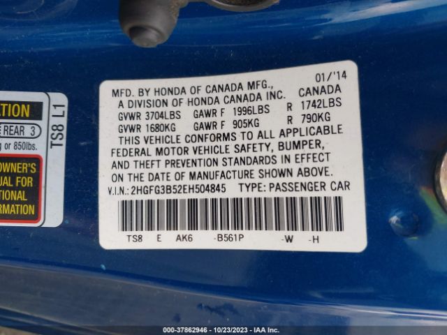 2HGFG3B52EH504845 Honda Civic Coupe Lx