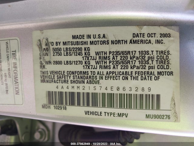 2004 MITSUBISHI ENDEAVOR 4A4MM21S74E063289 Photo 8