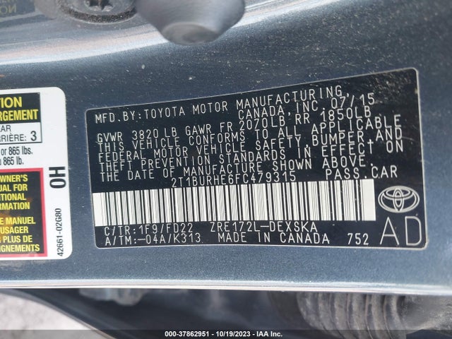 Toyota Corolla L/le/s/s Plus/le Plus 2015 2T1BURHE6FC479315 Image 9