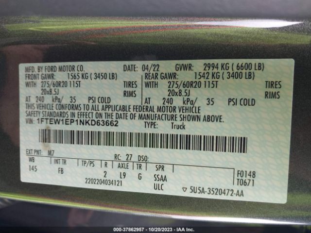 2022 FORD F-150 1FTEW1EP1NKD63662 Photo 8