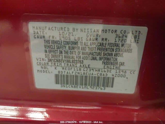 Nissan VERSA SV 2021 3N1CN8EV1ML923763 Image 9