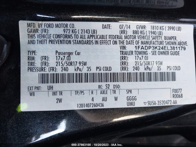 Ford FOCUS SE 2014 1FADP3K24EL381179 Image 9