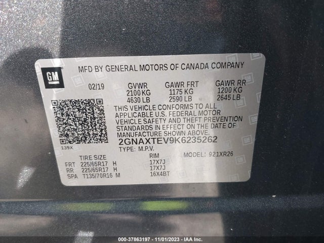 Chevrolet EQUINOX LT 2019 2GNAXTEV9K6235262 Image 9
