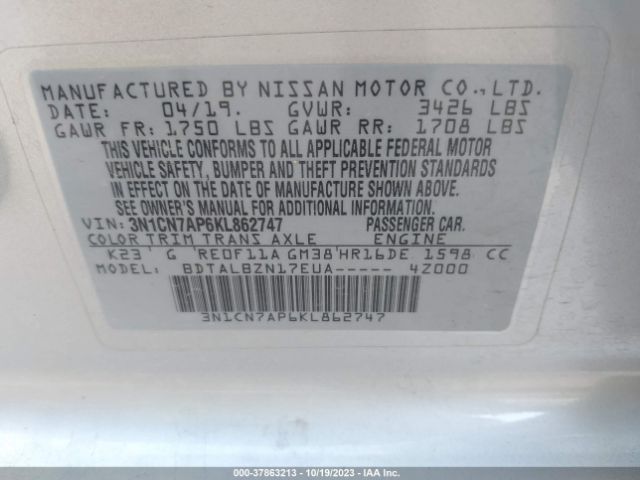 2019 NISSAN VERSA SEDAN 3N1CN7AP6KL862747 Photo 8