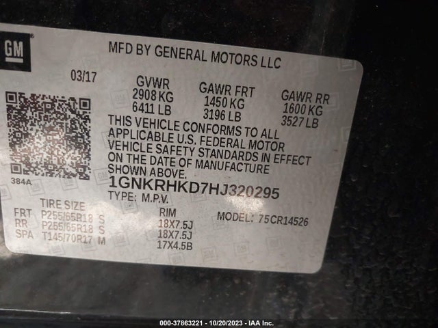 Chevrolet Traverse Lt 2017 1GNKRHKD7HJ320295 Image 9