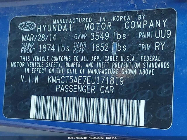 Hyundai ACCENT GS 2014 KMHCT5AE7EU171819 Image 9