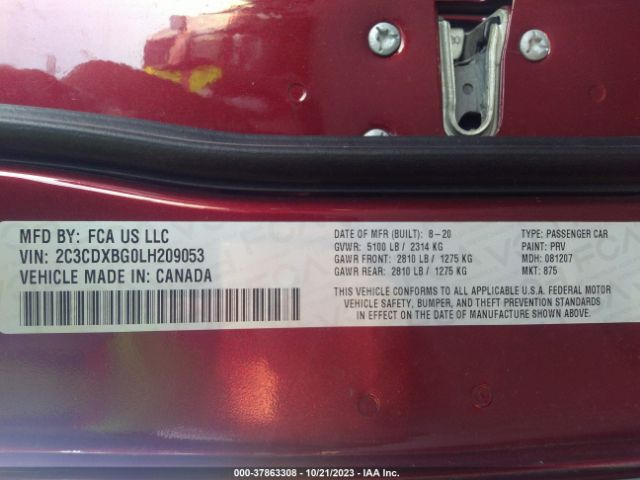 2C3CDXBG0LH209053 Dodge Charger Sxt Rwd