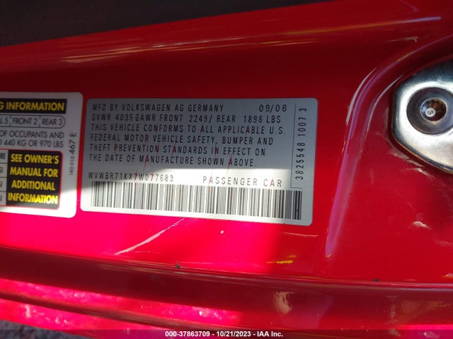 37863709 :رقم المزاد ، WVWBR71KX7W077683 vin ، 2007 Volkswagen Rabbit مزاد بيع