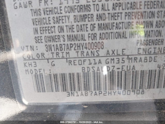 Nissan SENTRA SV 2017 3N1AB7AP2HY400908 Image 9