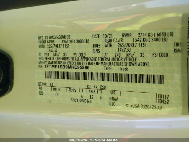 1FTMF1EB9MKE95986 Ford F-150 Xl/xlt