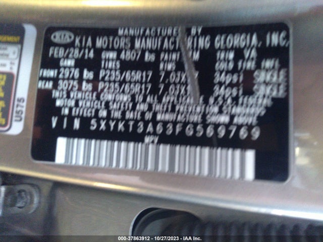 KIA SORENTO LX 2015 5XYKT3A63FG569769 Image 9
