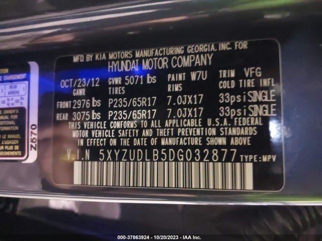 2013 HYUNDAI SANTA FE SPORT VIN: 5XYZUDLB5DG032877