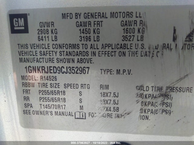 2012 CHEVROLET TRAVERSE 1GNKRJED9CJ352967 Photo 8