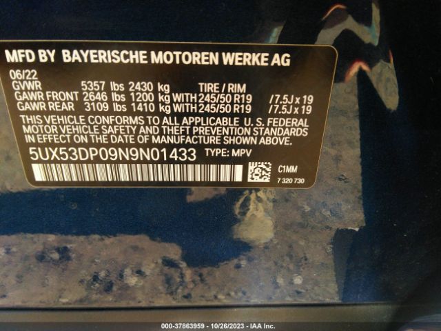 5UX53DP09N9N01433 BMW X3 Xdrive30i