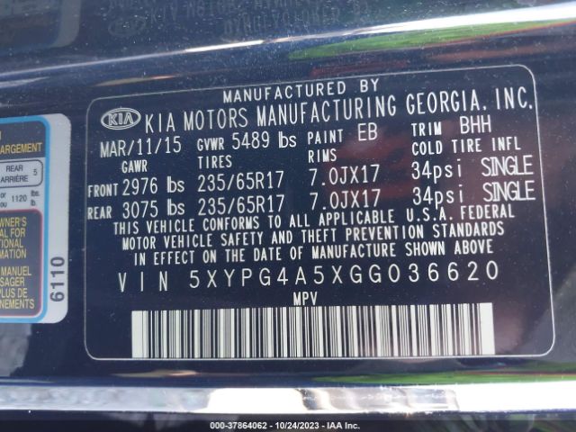5XYPG4A5XGG036620 KIA SORENTO LX