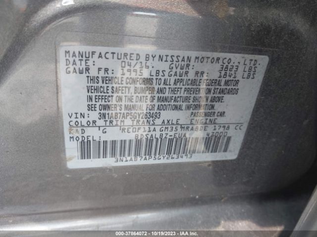 3N1AB7AP5GY263493 Nissan Sentra Sr/sl/s/sv/fe+ S