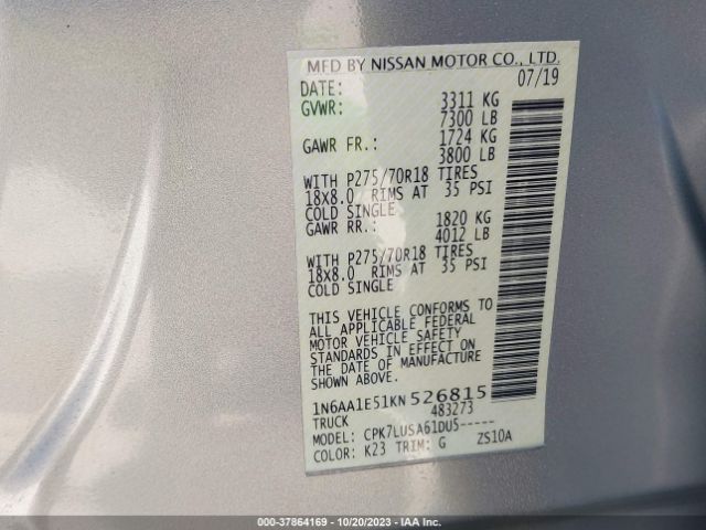 1N6AA1E51KN526815 Nissan Titan Pro-4x