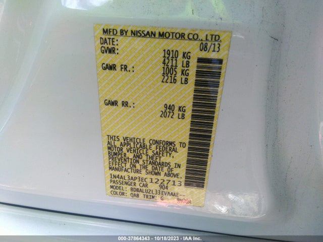 2014 NISSAN ALTIMA 2.5 SV VIN: 1N4AL3AP3EC122713