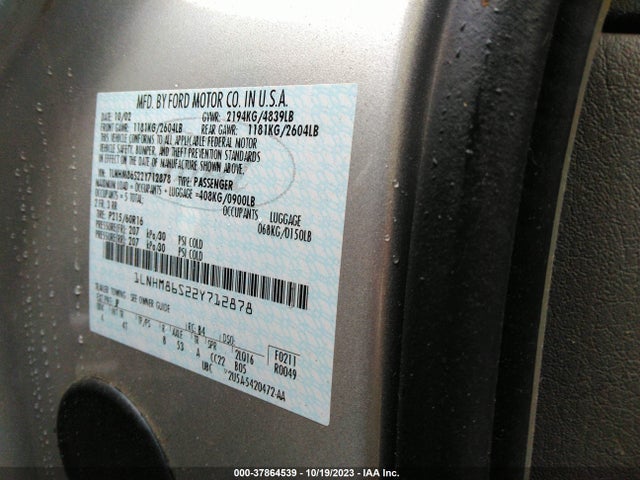 2002 LINCOLN LS W VIN: 1LNHM86S22Y712878