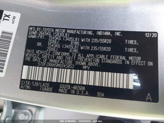 Toyota Highlander Platinum 2021 5TDFZRAH5MS045852 Image 9