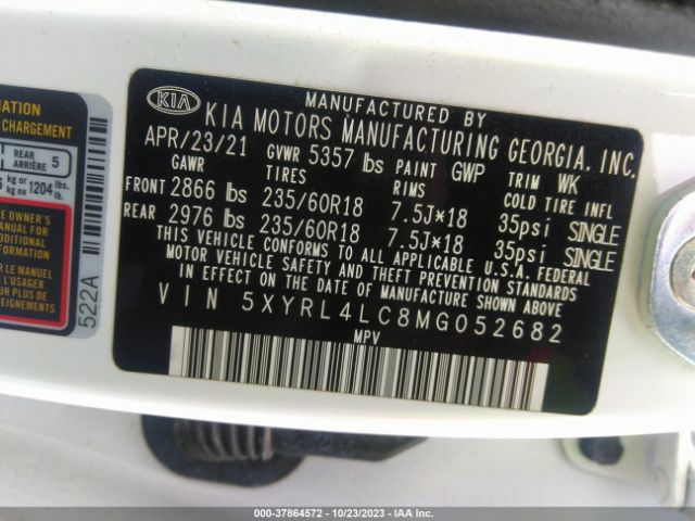 5XYRL4LC8MG052682 KIA SORENTO S