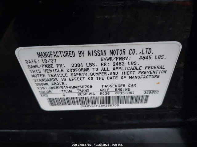 2008 INFINITI G35 SEDAN X VIN: JNKBV61F48M256709