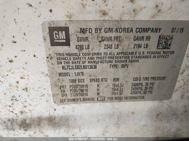 Chevrolet Trax Fwd Lt 2020 KL7CJLSB2LB013638 Image 9